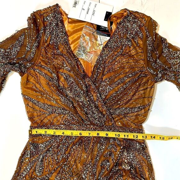 NEW Mac Duggal 5295 beaded long sleeve wrap over midi dress size 8 - Picture 14 of 14